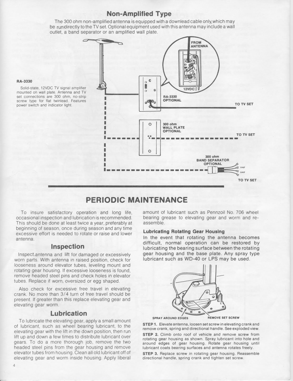 1983 Fleetwood Pace Arrow Owners Manuals: Winegard RV tv antenna owners